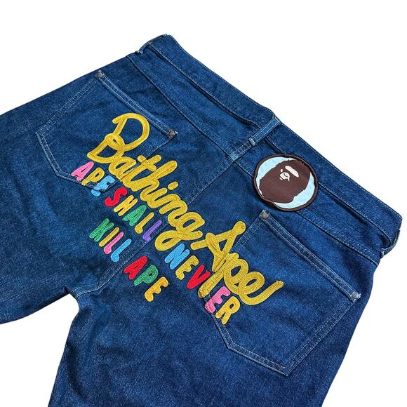 L 34 Waist Bape Jean Shorts Rainbow Champion Logo Embroidered - Picture 2 of 4